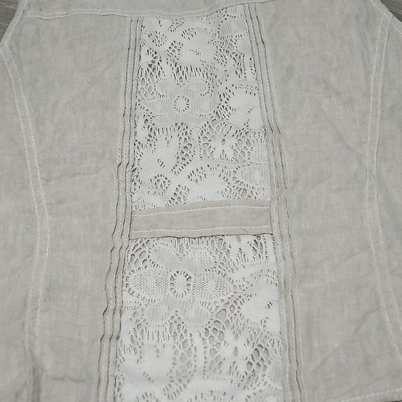 Vintage Coldwater Creek Linen Vest Size 18 Tan Cotton Core Crochet Lace - Picture 6 of 8